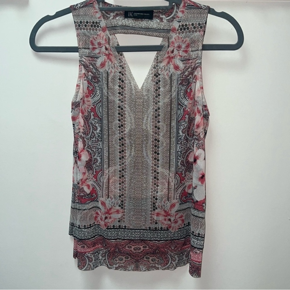 INC International Concepts Floral Sleeveless Blouse - Pink and Black - Picture 2 of 6